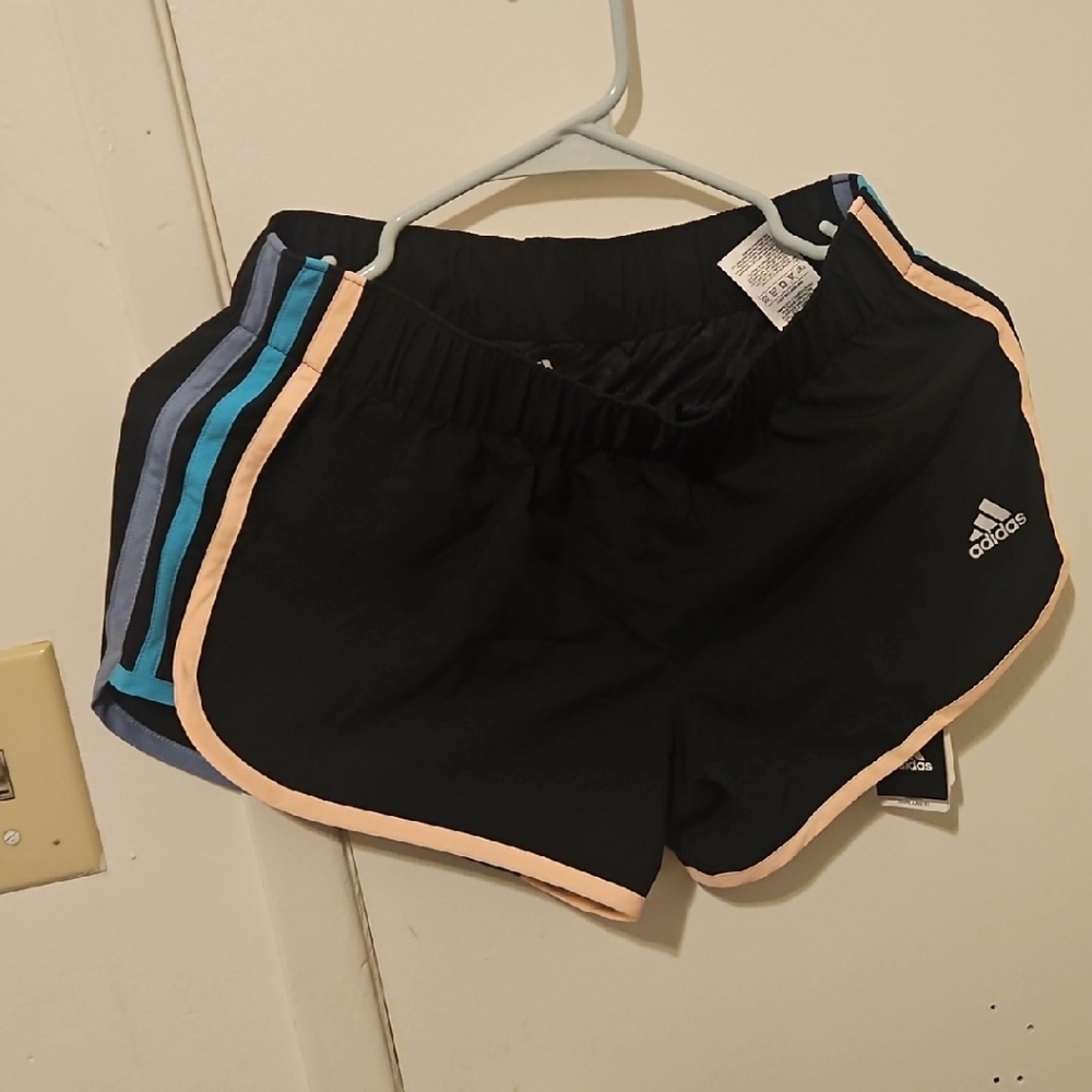 Adidas Women's Black Shorts with Blue and Pink Accents 3"